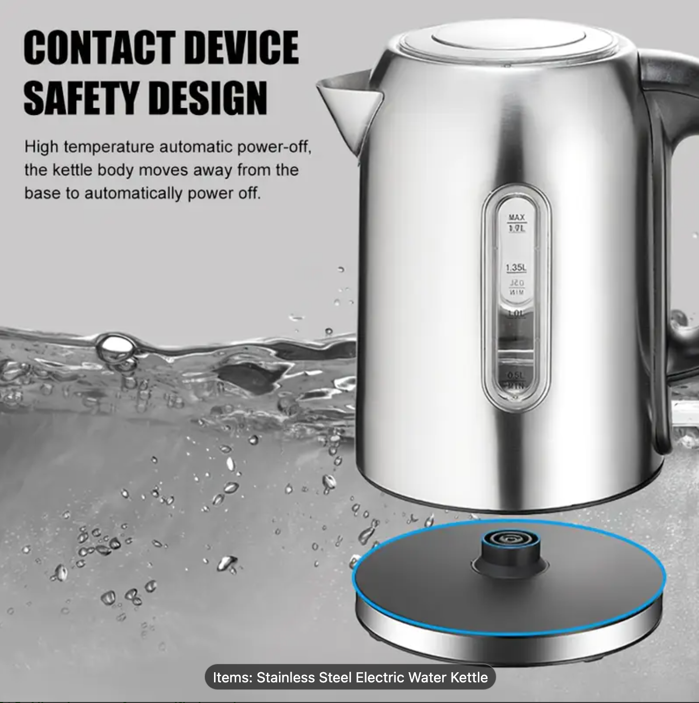 Electric kettle Stainless steel kettle with LED indicator kettle Quick boil dry boil protective strap with automatic closing suitable for hot water tea or coffee on family trips makes a great Easter gift