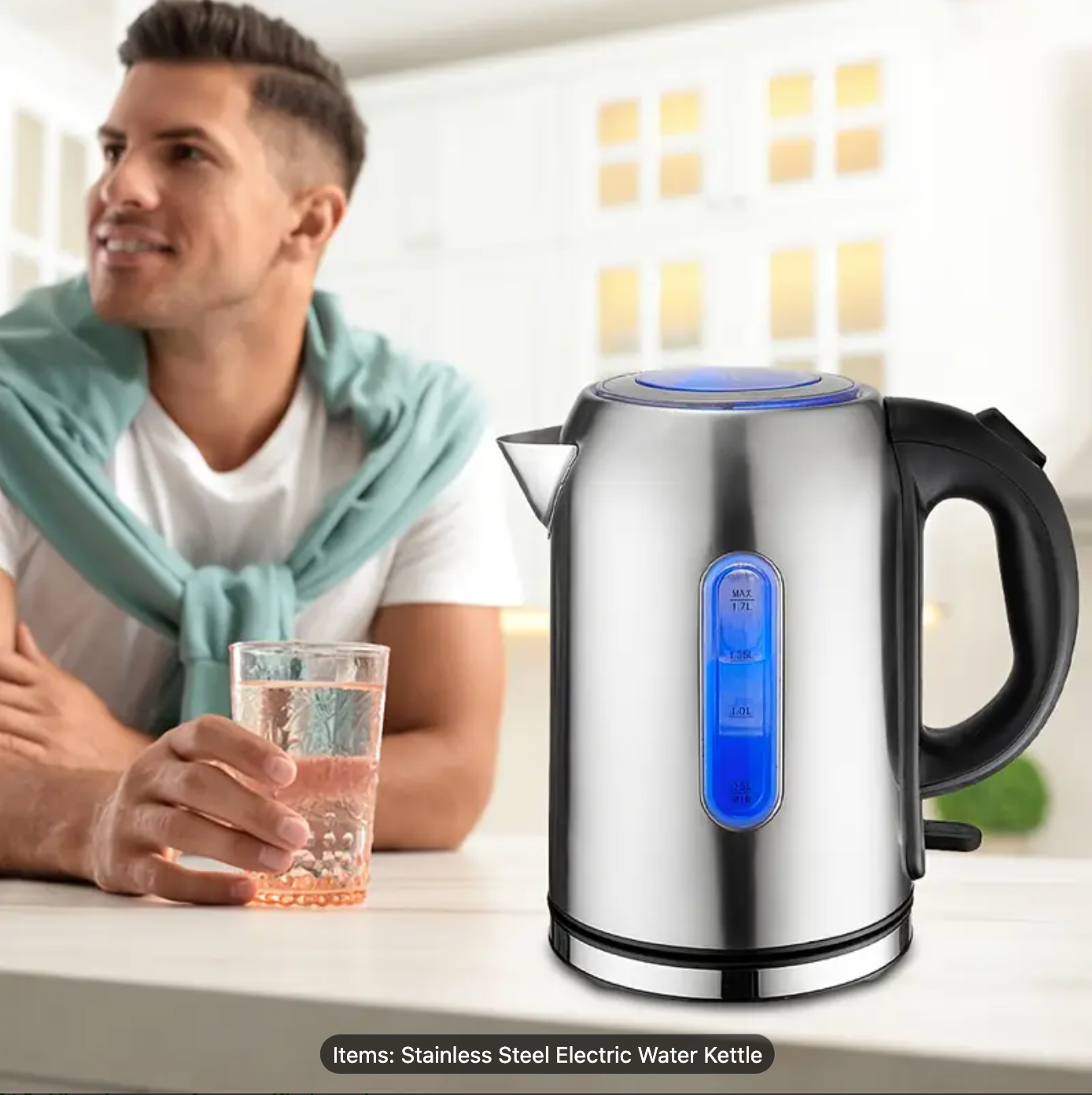 Electric kettle Stainless steel kettle with LED indicator kettle Quick boil dry boil protective strap with automatic closing suitable for hot water tea or coffee on family trips makes a great Easter gift