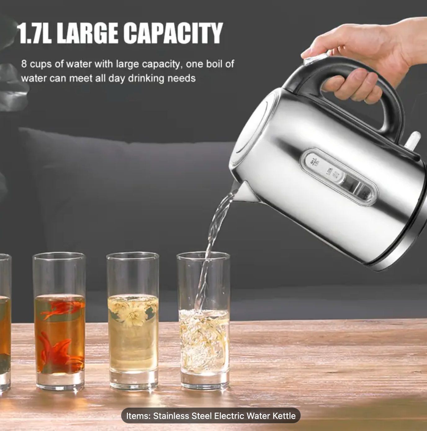 Electric kettle Stainless steel kettle with LED indicator kettle Quick boil dry boil protective strap with automatic closing suitable for hot water tea or coffee on family trips makes a great Easter gift