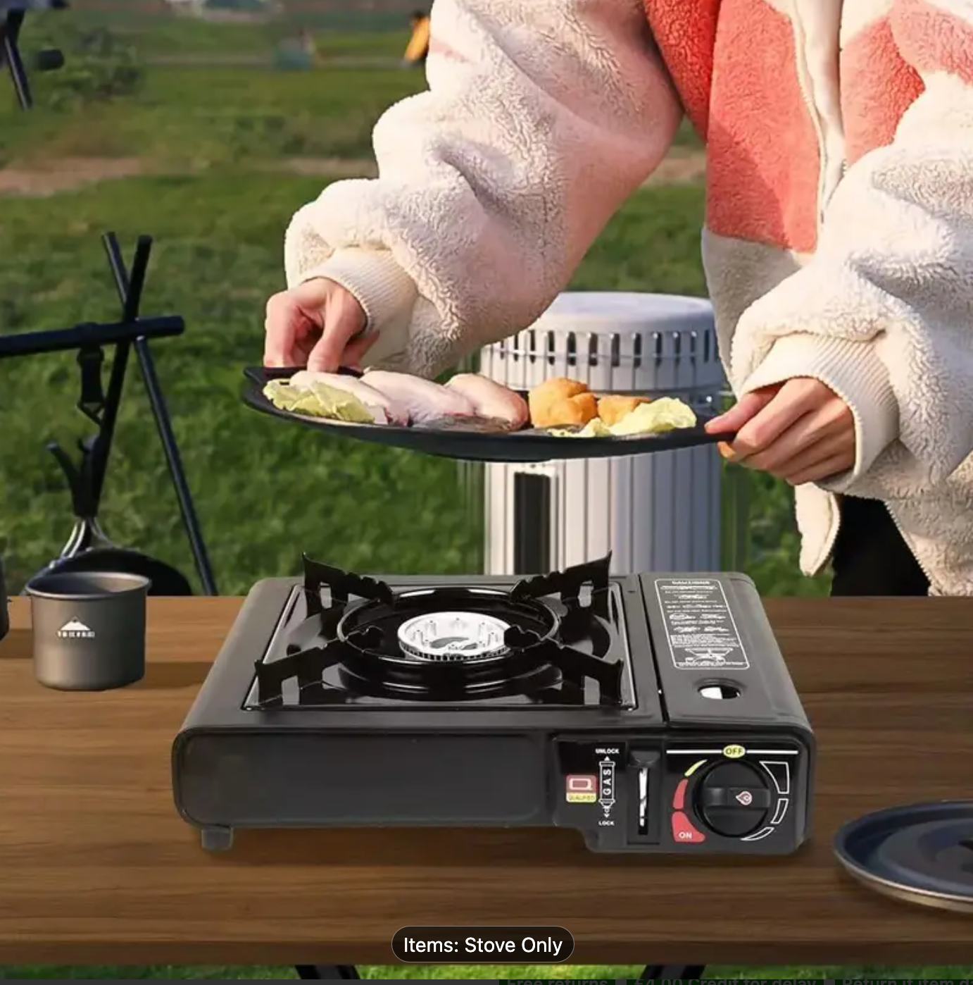 Portable Camping Stove Black Portable Backpacking Gas Cooker Single Burner Stove Enamel Pan Holder BBQ Caravan Outdoor Premium Camping Stove