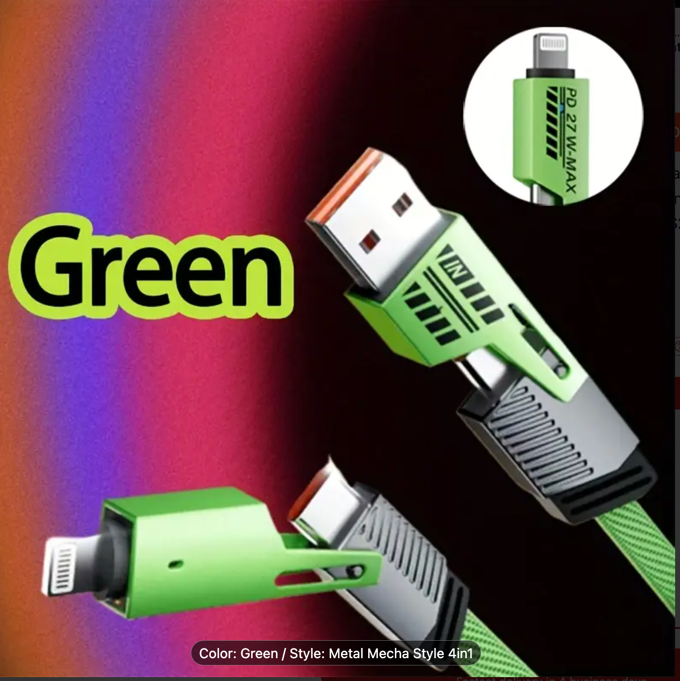 4-in-1 Fast Charging Cable, Two Dragging Two Charging Cables with USB-A/Type-C/Lightning, Four-in-One Fast Charging Cable Suitable for iPhone 16/15/14/13/12/11 Pro Max