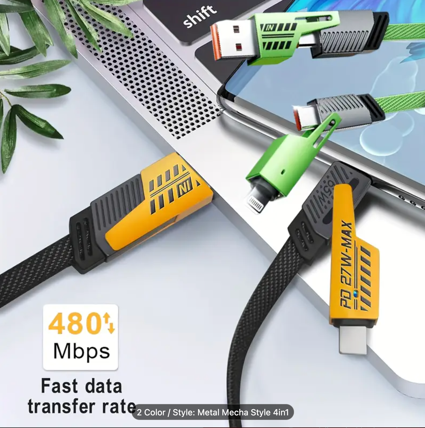 4-in-1 Fast Charging Cable, Two Dragging Two Charging Cables with USB-A/Type-C/Lightning, Four-in-One Fast Charging Cable Suitable for iPhone 16/15/14/13/12/11 Pro Max
