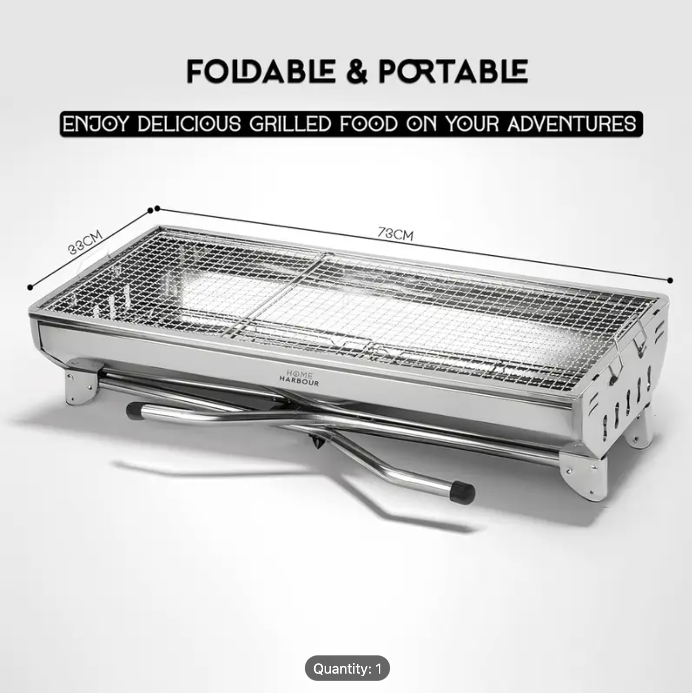 H1 Large Foldable Stainless Steel BBQ Charcoal Grill | Portable and Lightweight Barbecue | For Outdoor Picnics, Camping, Garden, Home Cooking Parties Grilling