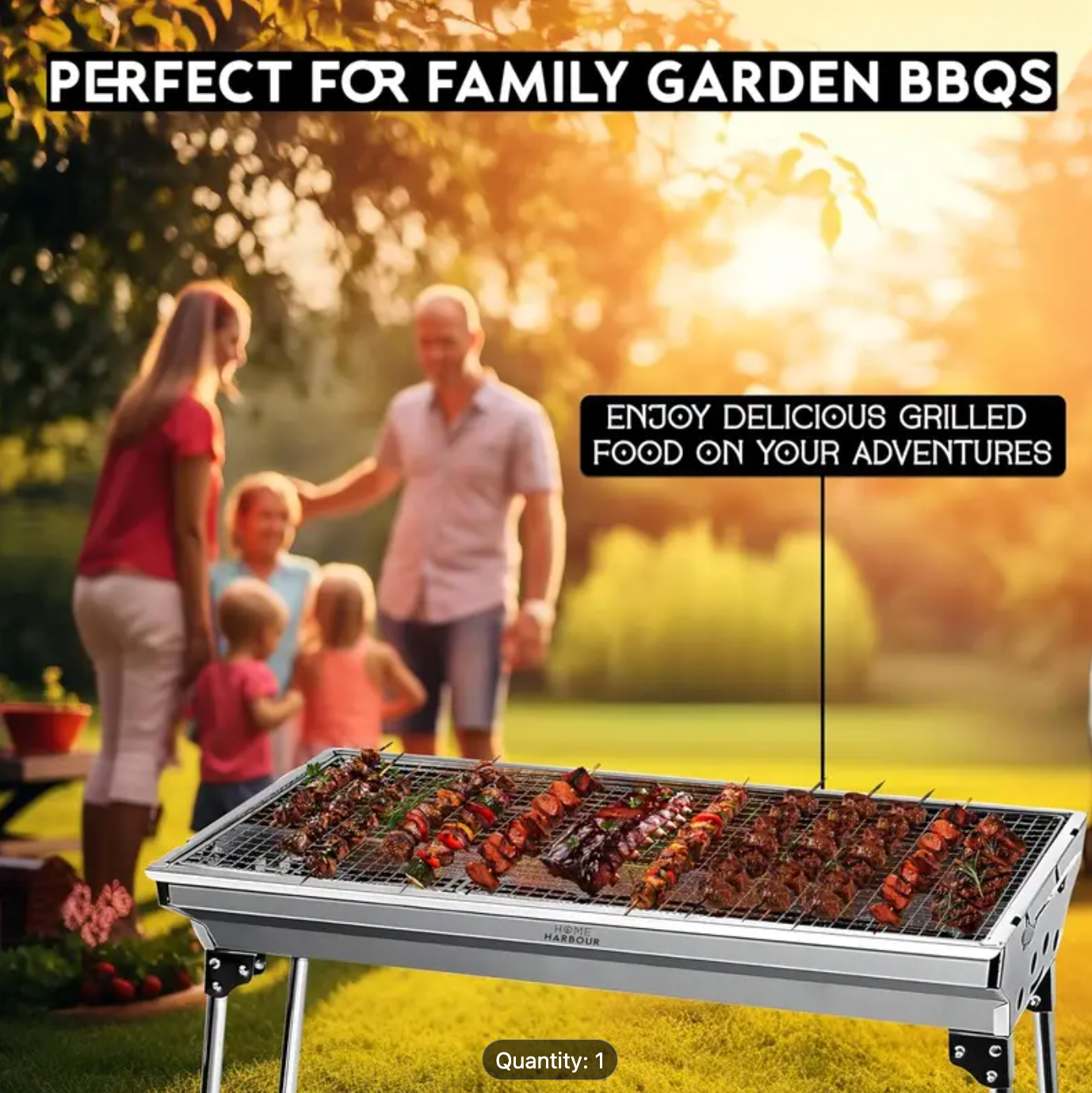 H1 Large Foldable Stainless Steel BBQ Charcoal Grill | Portable and Lightweight Barbecue | For Outdoor Picnics, Camping, Garden, Home Cooking Parties Grilling