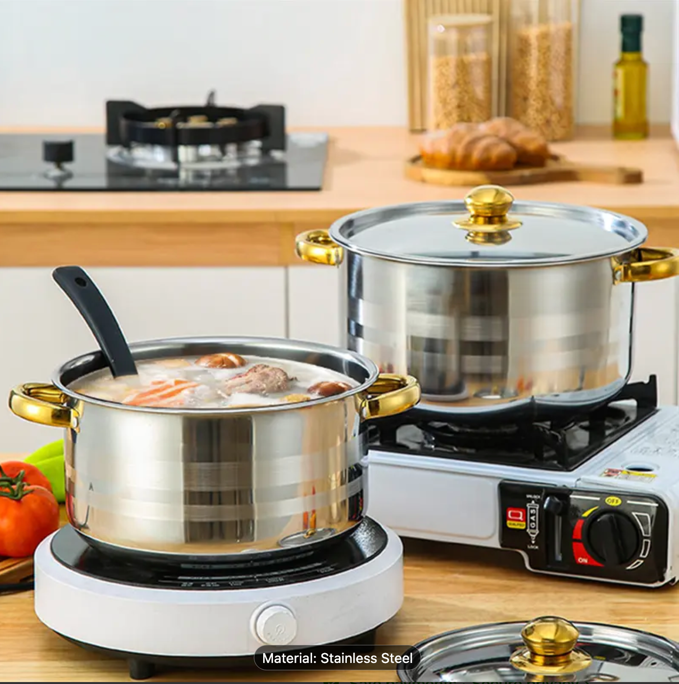 Stainless Steel Cookware Set, Multifunctional Soup Pot Set, Non Stick Pots with Lids and Double Handle, Silver Durable Cookware, 5 Different Sizes