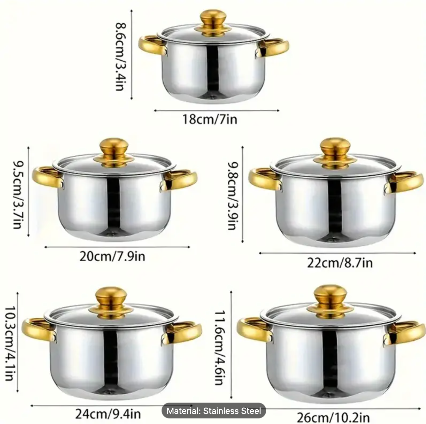 Stainless Steel Cookware Set, Multifunctional Soup Pot Set, Non Stick Pots with Lids and Double Handle, Silver Durable Cookware, 5 Different Sizes