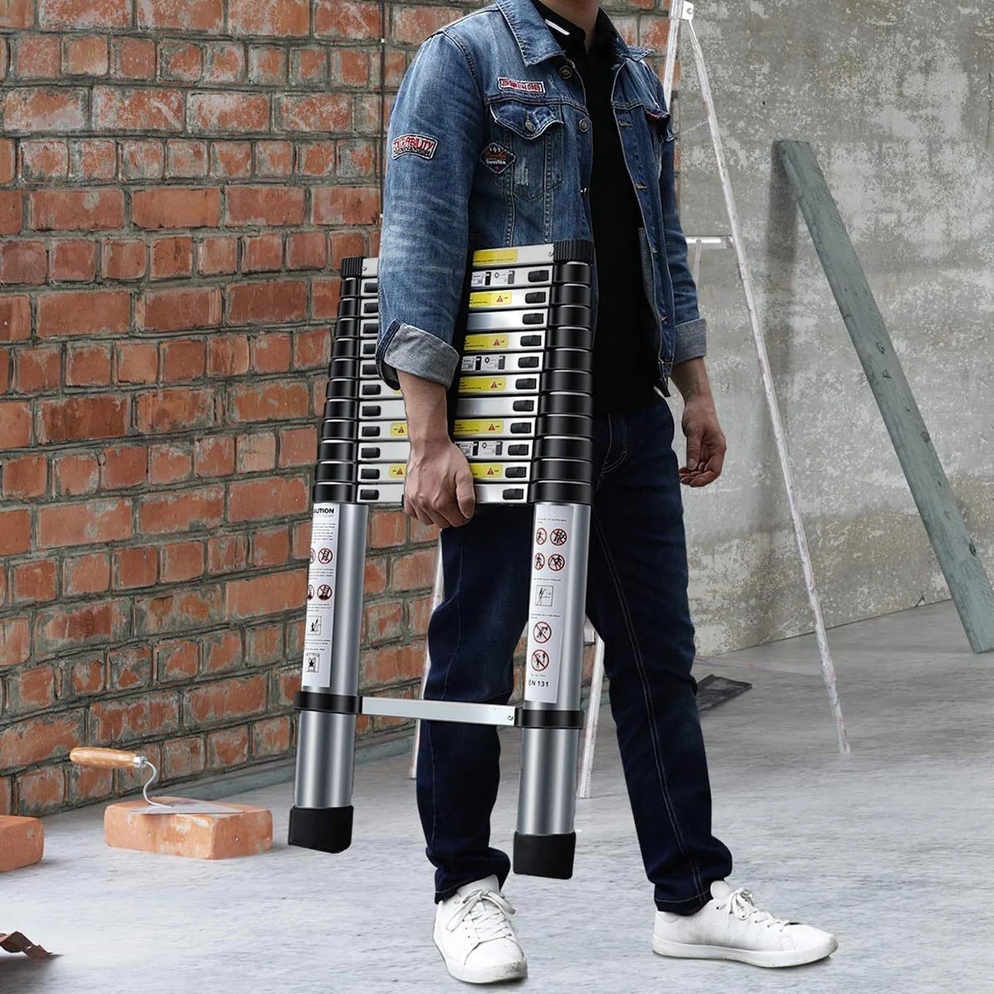 Telescopic Ladder 3.2m /10.5ft Stainless Steel Ladders Portable Extendable Folding Tall Ladder, Multi Purpose Collapsible Loft Ladders