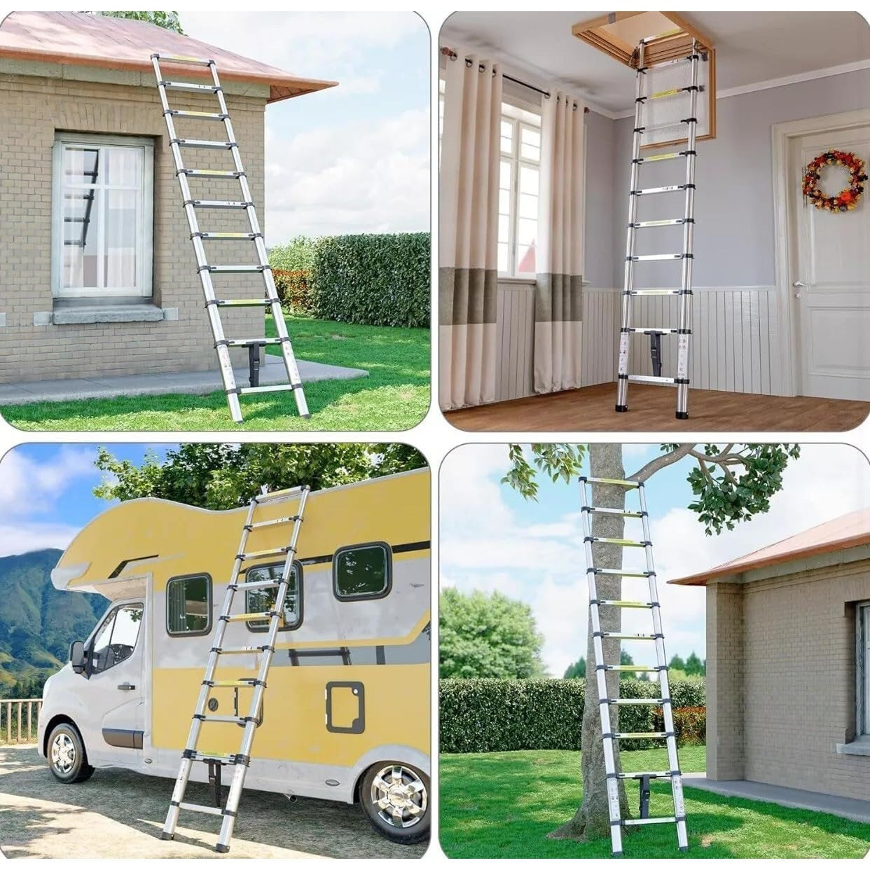 Telescopic Ladder 3.2m /10.5ft Stainless Steel Ladders Portable Extendable Folding Tall Ladder, Multi Purpose Collapsible Loft Ladders