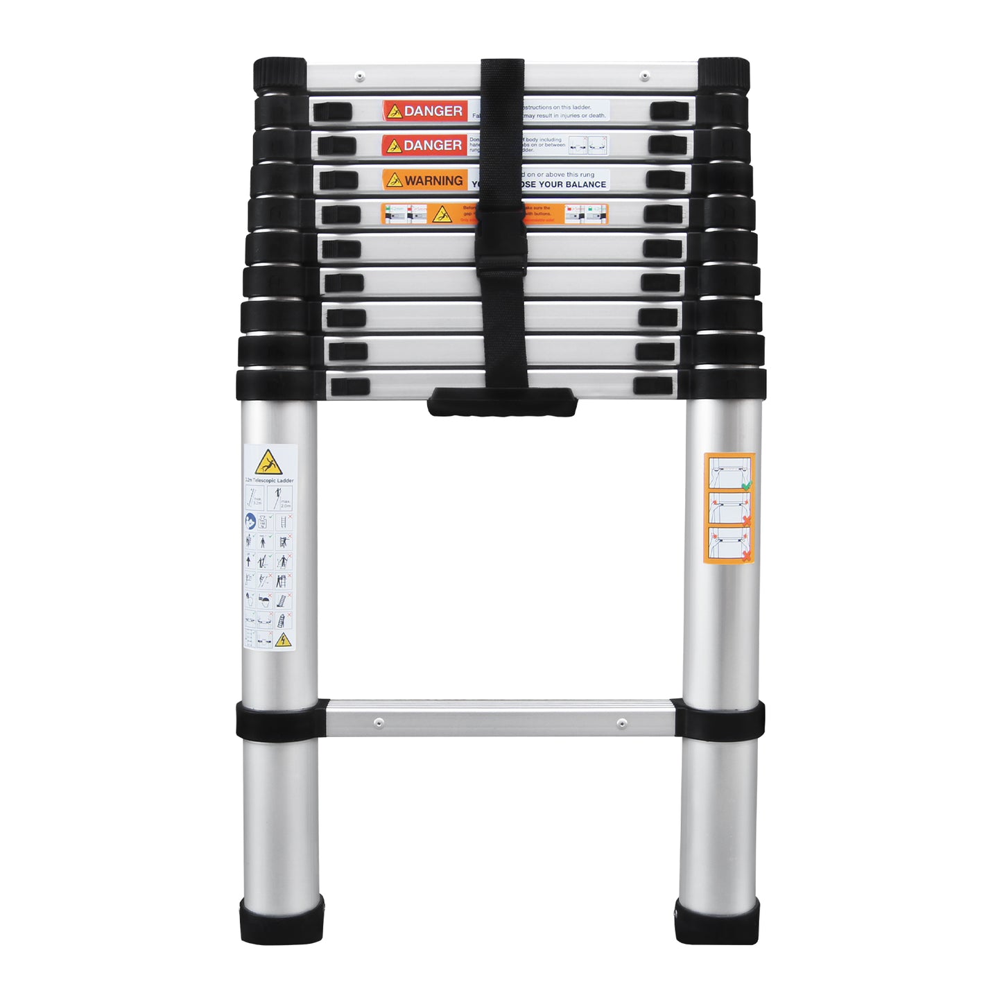 3.2M/10.5FT Telescopic Ladder Multi-Purpose Stainless Steel Extension Ladder Telescoping Ladder Extendable Anti-Slip Loft Ladder Collapsible Ladder Portable Folding Ladder