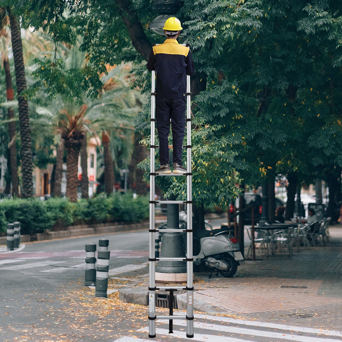 3.2M/10.5FT Telescopic Ladder Multi-Purpose Stainless Steel Extension Ladder Telescoping Ladder Extendable Anti-Slip Loft Ladder Collapsible Ladder Portable Folding Ladder