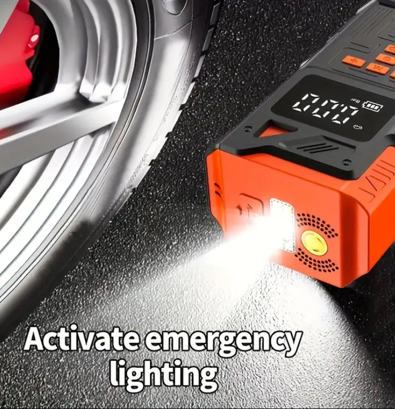 Car Jump Starter & Wireless Air Pump | Multifunctional Emergency Power Bank with LED Lighting & SOS