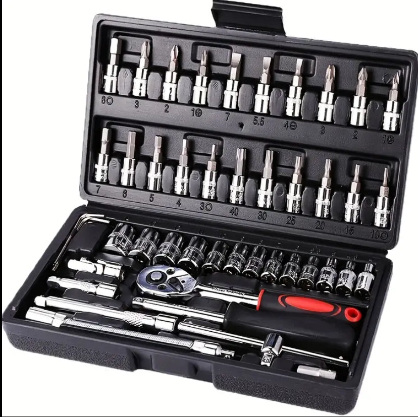 46pcs Car Repair Kit: Ratchet Torque Wrench