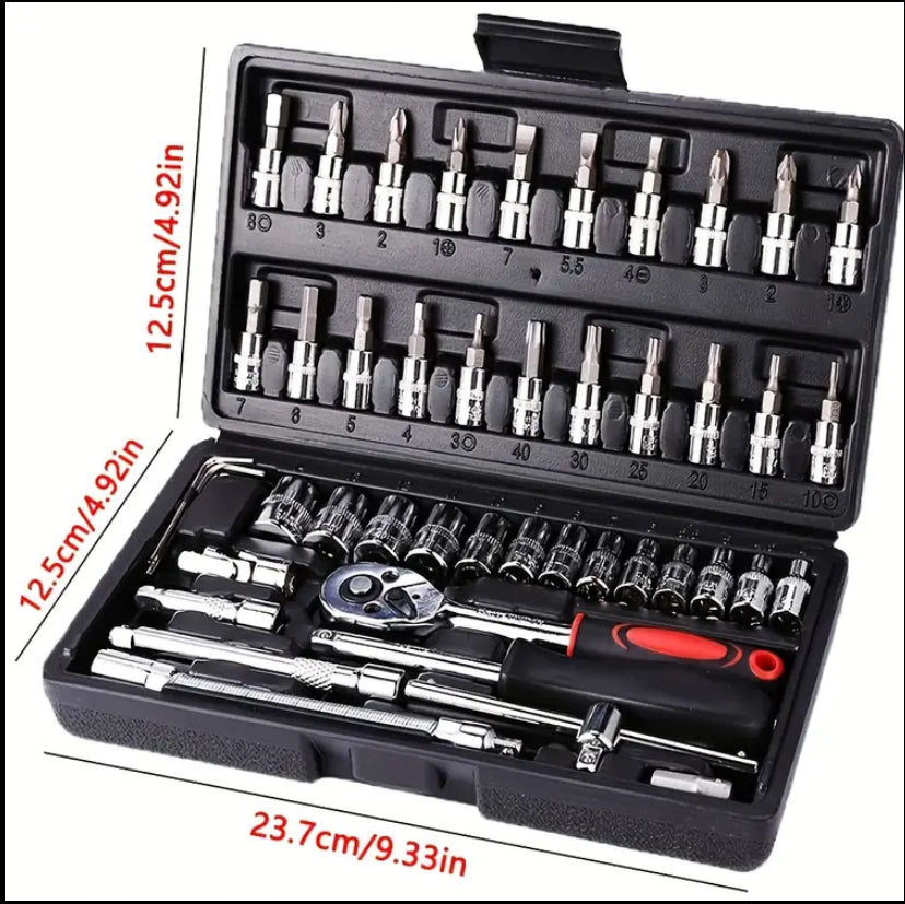 46pcs Car Repair Kit: Ratchet Torque Wrench