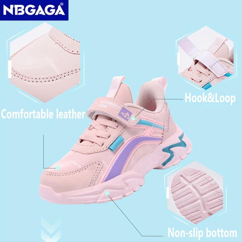 Kids Casual Pink Girls Leather Shoes Fashion For 7-15y Lightweight Running Young Student's Children Sports Girl's Shoe NBGAGA