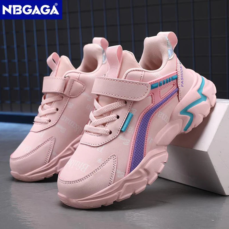 Kids Casual Pink Girls Leather Shoes Fashion For 7-15y Lightweight Running Young Student's Children Sports Girl's Shoe NBGAGA