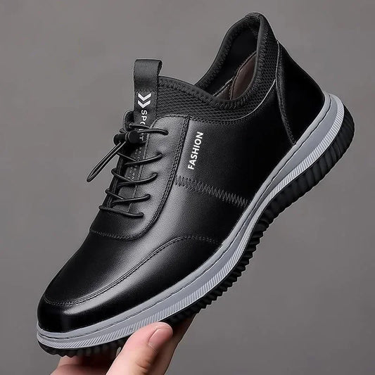 Leisure sports leather shoes for men in autumn 2024 new breathable walking low cut soft sole soft surface anti slip board shoes