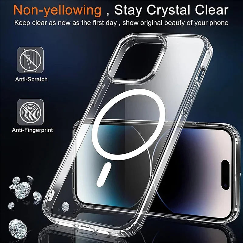 Original Magnetic Magsafe Transparent Case For iPhone 16 15 14 13 11 12 Pro Max 16 Plus Shockproof Wireless Charge Acrylic Cover