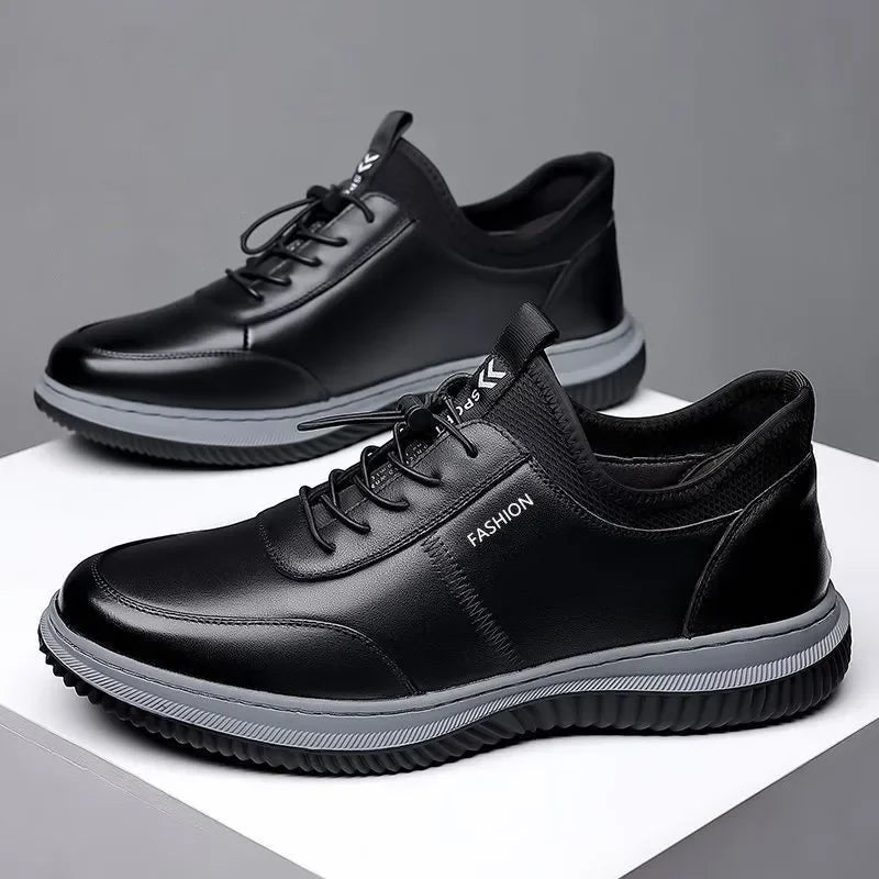 Leisure sports leather shoes for men in autumn 2024 new breathable walking low cut soft sole soft surface anti slip board shoes