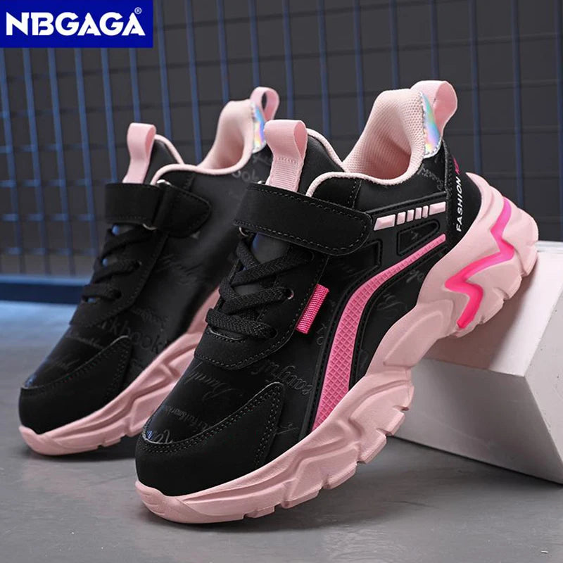 Kids Casual Pink Girls Leather Shoes Fashion For 7-15y Lightweight Running Young Student's Children Sports Girl's Shoe NBGAGA