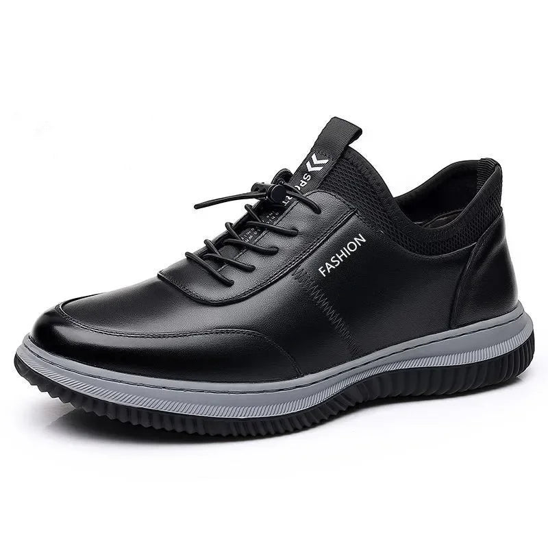 Leisure sports leather shoes for men in autumn 2024 new breathable walking low cut soft sole soft surface anti slip board shoes