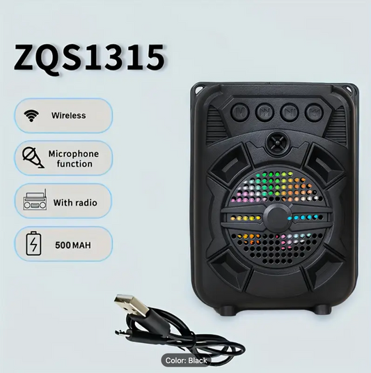 [Portable Wireless Speaker] Portable Wireless Speaker -Fall Super Bass Outdoor Portable Speaker ZQS1315 Wireless Speaker With LED Light TF/USB/FM/AUX/WIRELESS Karaoke Wireless Speaker With Portable Phone Holder, Perfect For Live Music, Home Party