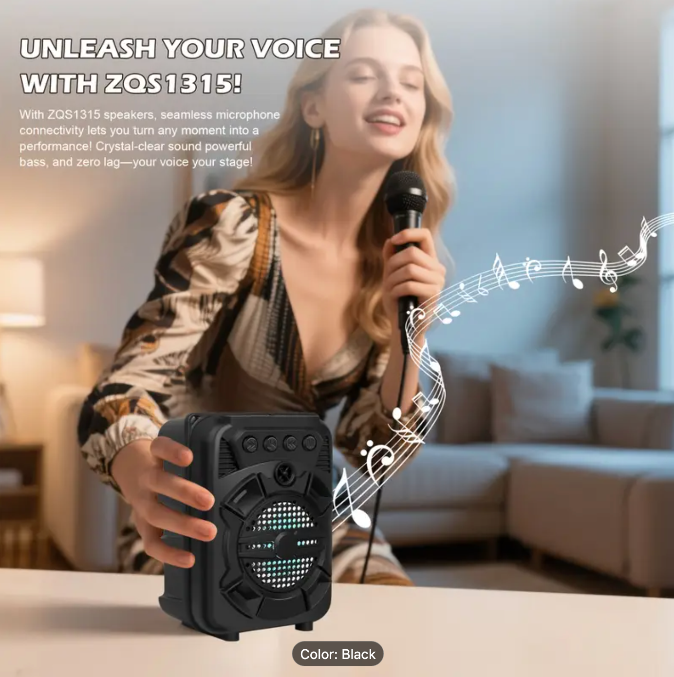 [Portable Wireless Speaker] Portable Wireless Speaker -Fall Super Bass Outdoor Portable Speaker ZQS1315 Wireless Speaker With LED Light TF/USB/FM/AUX/WIRELESS Karaoke Wireless Speaker With Portable Phone Holder, Perfect For Live Music, Home Party