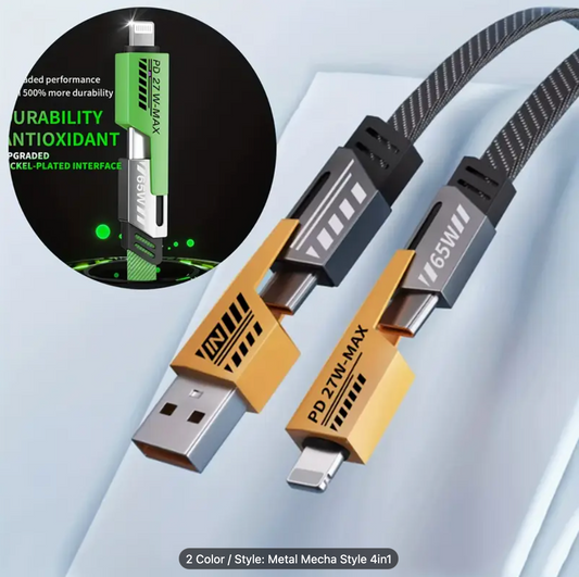 4-in-1 Fast Charging Cable, Two Dragging Two Charging Cables with USB-A/Type-C/Lightning, Four-in-One Fast Charging Cable Suitable for iPhone 16/15/14/13/12/11 Pro Max