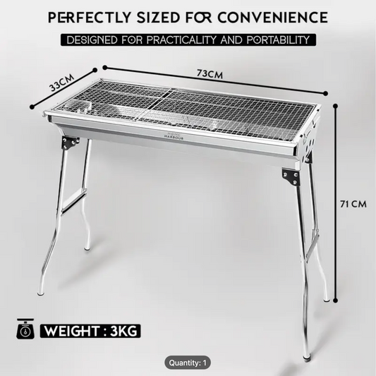 H1 Large Foldable Stainless Steel BBQ Charcoal Grill | Portable and Lightweight Barbecue | For Outdoor Picnics, Camping, Garden, Home Cooking Parties Grilling