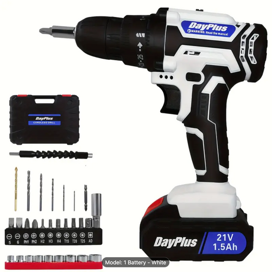 Drill Driver, Cordless Driver With LED Light, 29 Accessories, Variable Speed (0-1400 RPM)- 1.3Ah Lithium Ion Battery And Charger Included - Red