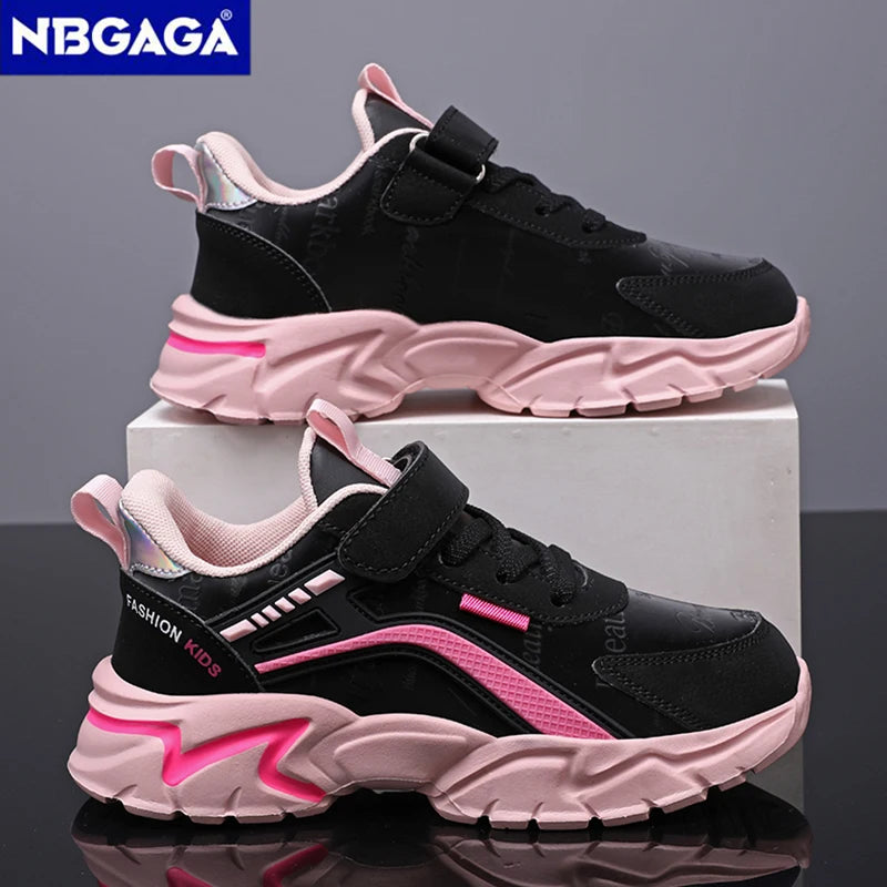 Kids Casual Pink Girls Leather Shoes Fashion For 7-15y Lightweight Running Young Student's Children Sports Girl's Shoe NBGAGA