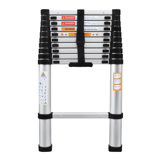 3.8M/10.5FT Telescopic Ladder Multi-Purpose Stainless Steel Extension Ladder Telescoping Ladder Extendable Anti-Slip Loft Ladder Collapsible Ladder Portable Folding Ladder